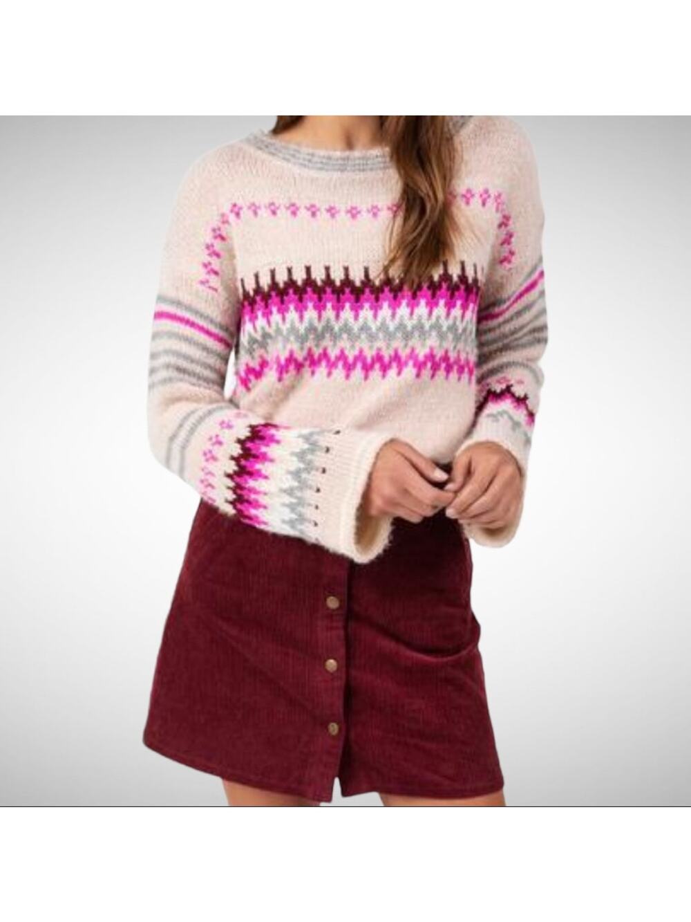 Solutions Quincy Feather Fair Isle Sweater size L